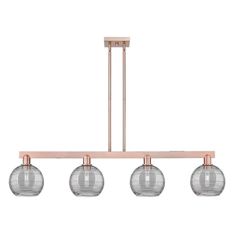 Innovations Athens Deco Swirl 51in 4-Light Island Light | Industrial Antique Copper and Light Smoke Glass | Kitchen Island | Model 716-4I-AC-G1213-8SM