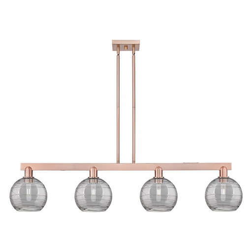 Innovations Athens Deco Swirl 51in 4-Light Island Light | Industrial Antique Copper and Light Smoke Glass | Kitchen Island | Model 716-4I-AC-G1213-8SM