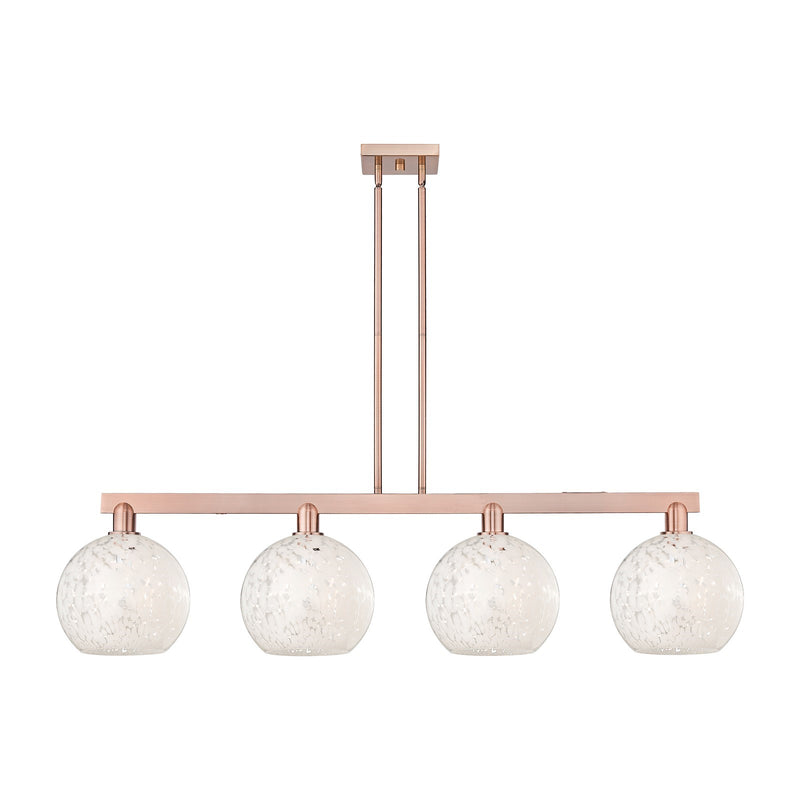 Innovations Lighting Arcadia 53in 4-Light Island Light | Industrial Antique Copper and White Mouchette Glass | Kitchen Island | Model 716-4I-AC-G1216-10WM