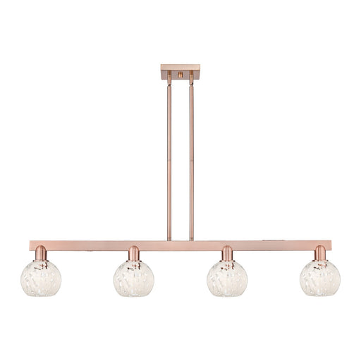Innovations Lighting White Mouchette 49in 4-Light Island Light | Industrial Antique Copper and White Mouchette Glass | Kitchen | Model 716-4I-AC-G1216-6WM