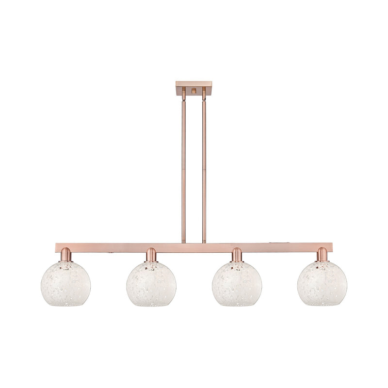 Innovations Lighting Arcadia 51in 4-Light Island Light | Industrial Antique Copper and White Mouchette Glass | Kitchen Island | Model 716-4I-AC-G1216-8WM