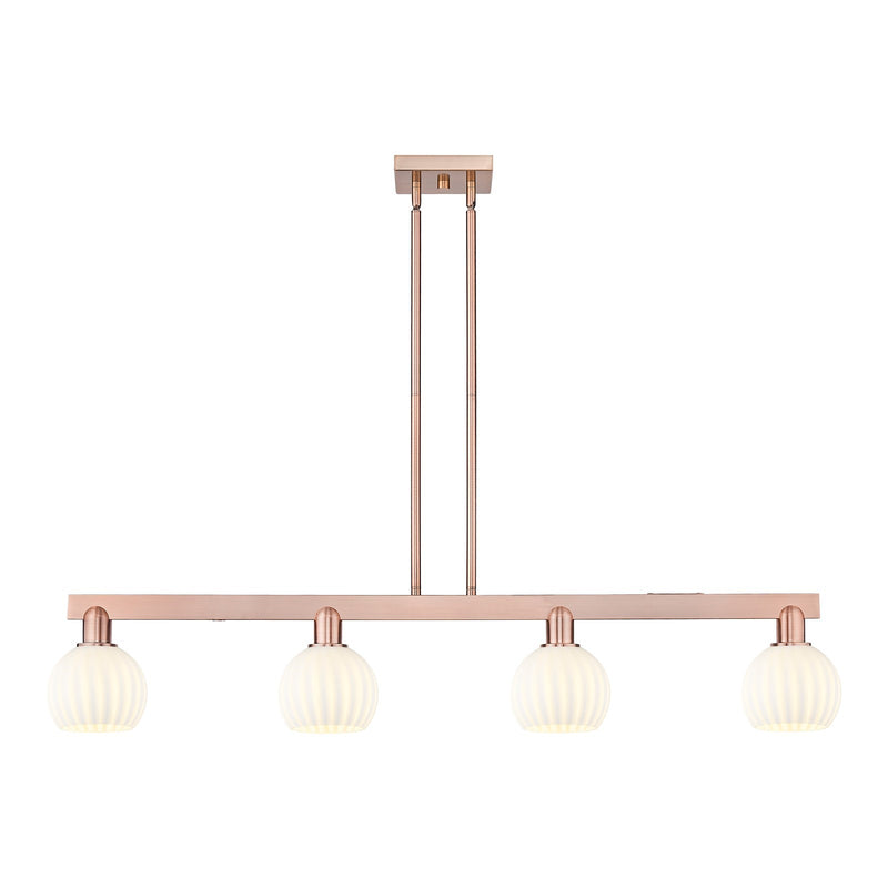 Innovations Lighting White Venetian 49in 4-Light Island Light | Industrial Antique Copper Steel and White Venetian Glass | Model 716-4I-AC-G1217-6WV