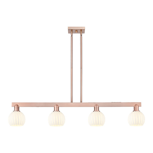 Innovations Lighting White Venetian 49in 4-Light Island Light | Industrial Antique Copper Steel and White Venetian Glass | Model 716-4I-AC-G1217-6WV