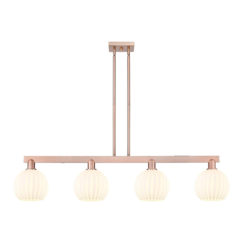 Innovations Arcadia 48in 4-Light Island Light | Art Nouveau Antique Copper and White Venetian Glass | Kitchen Island & Dining | Model 716-4I-AC-G1217-8WV