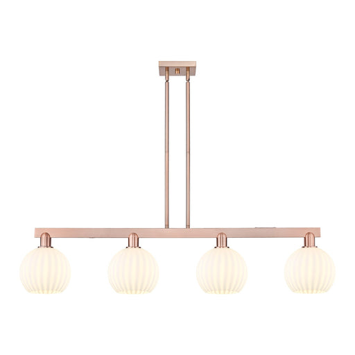 Innovations Arcadia 48in 4-Light Island Light | Art Nouveau Antique Copper and White Venetian Glass | Kitchen Island & Dining | Model 716-4I-AC-G1217-8WV