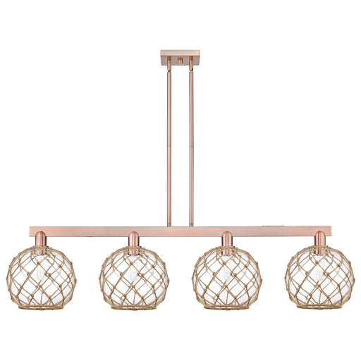 Innovations Farmhouse Rope 53in 4-Light Island Light | Industrial Antique Copper Steel and Clear Glass with Brown Rope | Model 716-4I-AC-G122-10RB