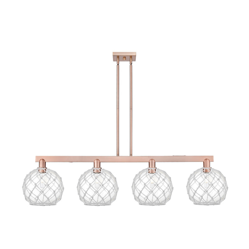 Innovations Farmhouse Rope 53in 4-Light Island Light | Industrial Antique Copper Steel and Clear Glass with White Rope | Model 716-4I-AC-G122-10RW
