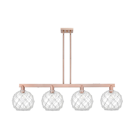 Innovations Farmhouse Rope 53in 4-Light Island Light | Industrial Antique Copper Steel and Clear Glass with White Rope | Model 716-4I-AC-G122-10RW