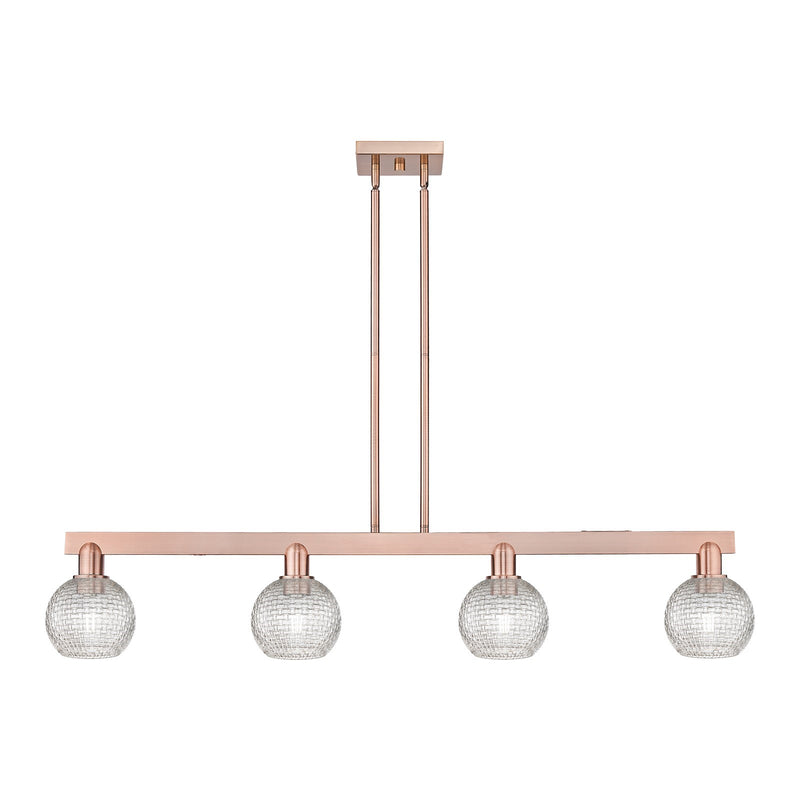 Innovations Athens 49in 4-Light Island Light | Industrial Antique Copper and Clear Basket Weave Glass | Kitchen Island & | Model 716-4I-AC-G122C-6CL