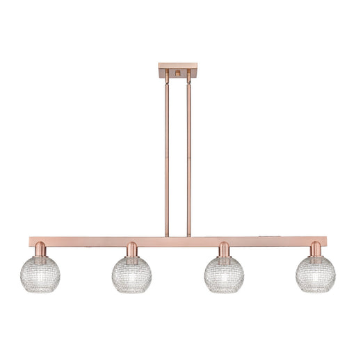 Innovations Athens 49in 4-Light Island Light | Industrial Antique Copper and Clear Basket Weave Glass | Kitchen Island & | Model 716-4I-AC-G122C-6CL