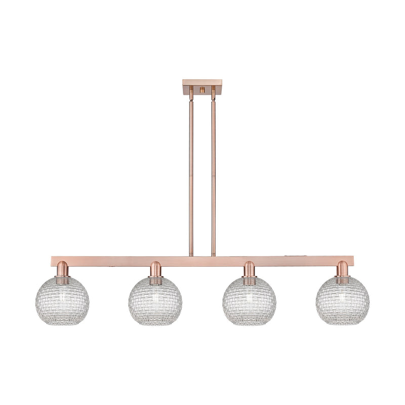 Innovations Athens 51in 4-Light Island Light | Industrial Antique Copper Steel and Clear Basket Weave Glass | Kitchen Island & | Model 716-4I-AC-G122C-8CL
