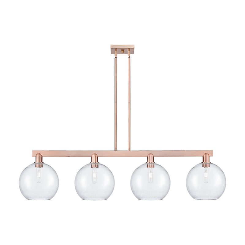 Innovations Athens 53in 4-Light Island Light | Industrial Antique Copper Steel and Seedy Glass | Kitchen Island & Dining Room | Model 716-4I-AC-G124-10