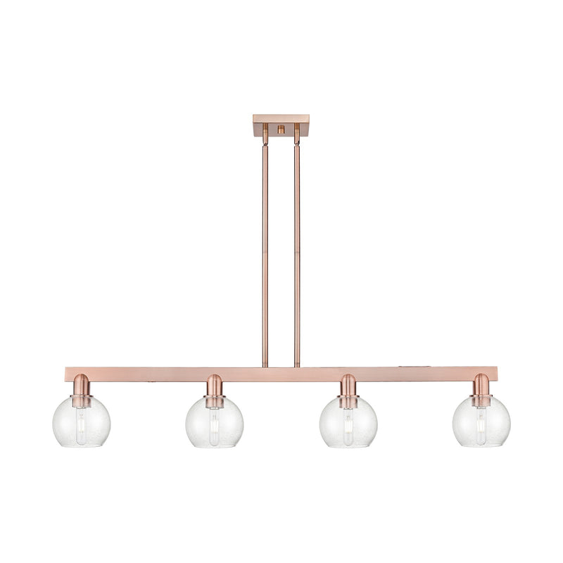 Innovations Athens 49in 4-Light Island Light | Industrial Antique Copper Steel and Seedy Glass | Kitchen Island & Dining Room | Model 716-4I-AC-G124-6