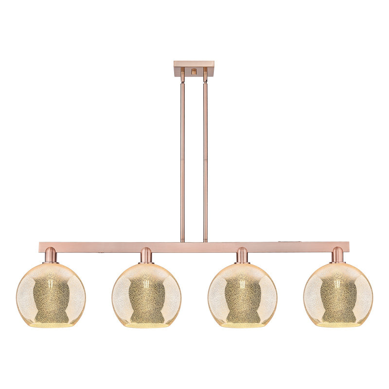 Innovations Athens 53in 4-Light Island Light | Industrial Antique Copper Steel and Mercury Glass | Kitchen Island & Dining Room | Model 716-4I-AC-G128-10