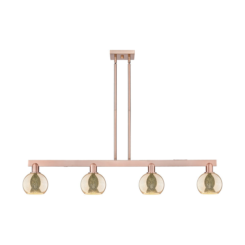 Innovations Athens 49in 4-Light Island Light | Industrial Antique Copper Steel and Mercury Glass | Kitchen Island & Dining Room | Model 716-4I-AC-G128-6