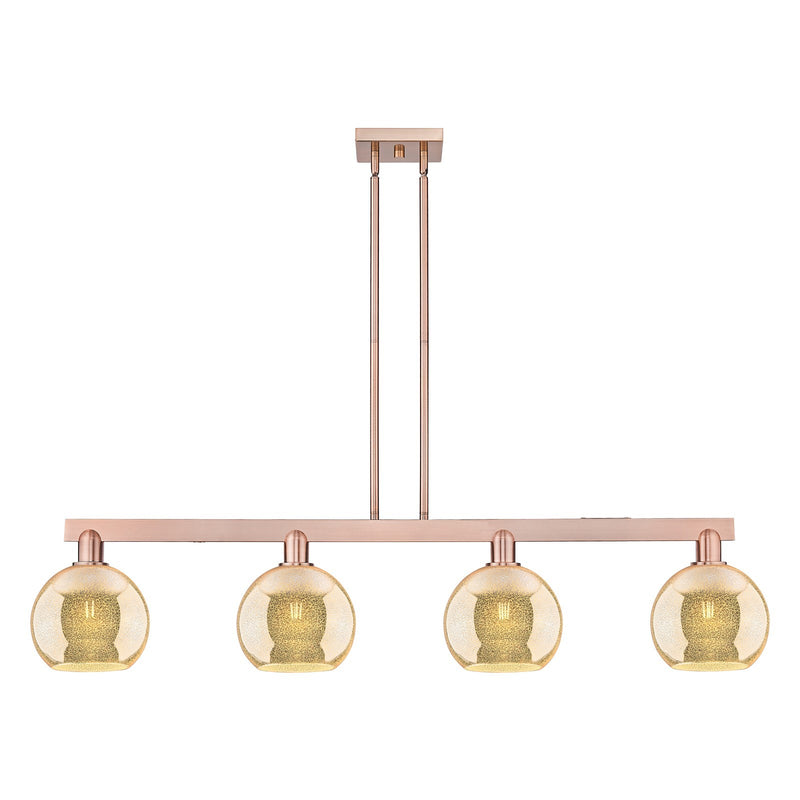 Innovations Athens 51in 4-Light Island Light | Industrial Antique Copper Steel and Mercury Glass | Kitchen Island & Dining Room | Model 716-4I-AC-G128-8