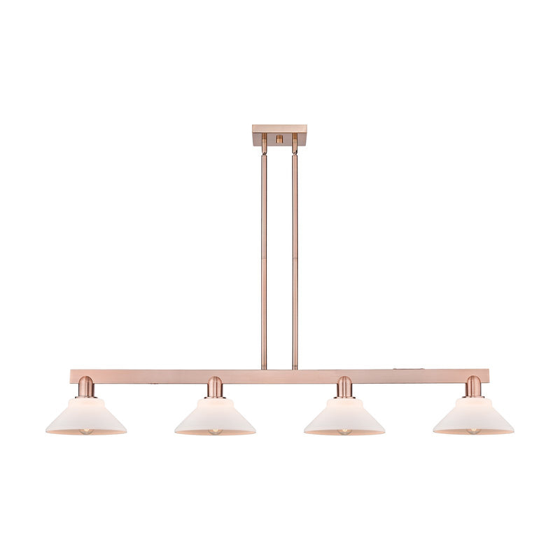 Innovations Orwell 51in 4-Light Island Light | Industrial Antique Copper Steel and Matte White Glass | Kitchen Island & Dining Room | Model 716-4I-AC-G131