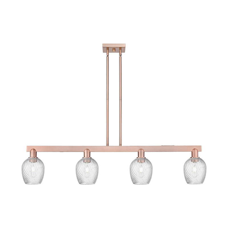 Innovations Salina 48.5in 4-Light Island Light | Industrial Antique Copper Steel and Clear Spiral Fluted Glass | Kitchen Island & | Model 716-4I-AC-G292