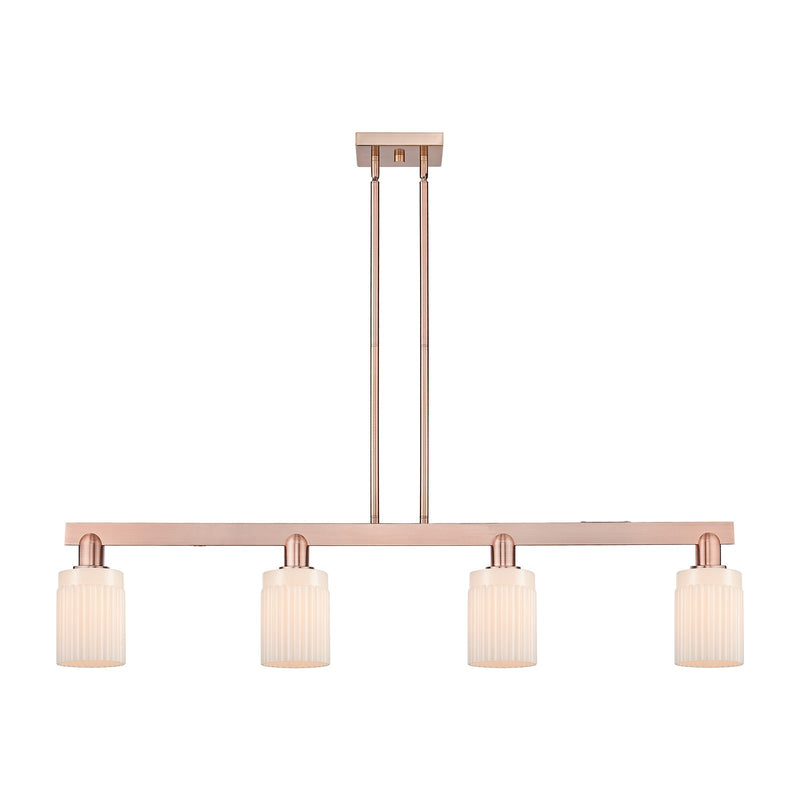 Innovations Hadley 47in 4-Light Island Light | Industrial Antique Copper Steel and Matte White Glass | Kitchen Island | Model 716-4I-AC-G341
