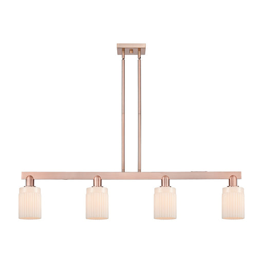 Innovations Hadley 47in 4-Light Island Light | Industrial Antique Copper Steel and Matte White Glass | Kitchen Island | Model 716-4I-AC-G341