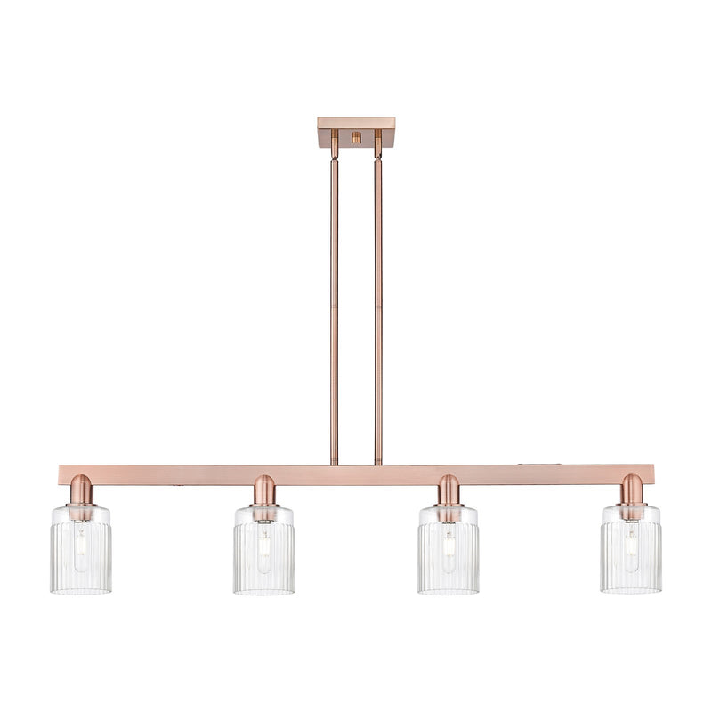 Innovations Hadley 47in 4-Light Island Light | Industrial Antique Copper Steel and Clear Ribbed Glass | Kitchen Island | Model 716-4I-AC-G342