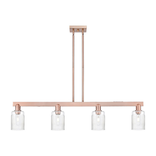 Innovations Hadley 47in 4-Light Island Light | Industrial Antique Copper Steel and Clear Ribbed Glass | Kitchen Island | Model 716-4I-AC-G342