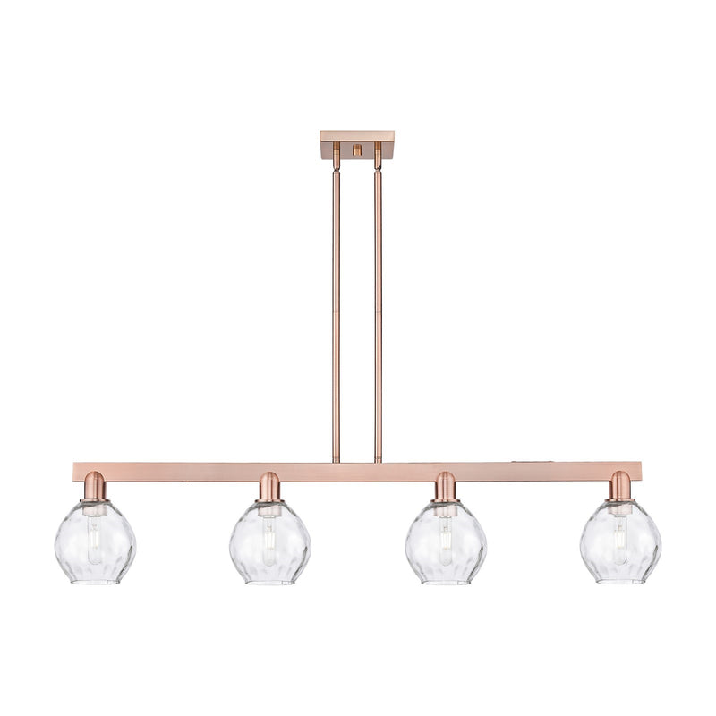 Innovations Waverly 49in 4-Light Island Light | Industrial Antique Copper Steel and Clear Glass | Kitchen Island & Dining Room | Model 716-4I-AC-G362