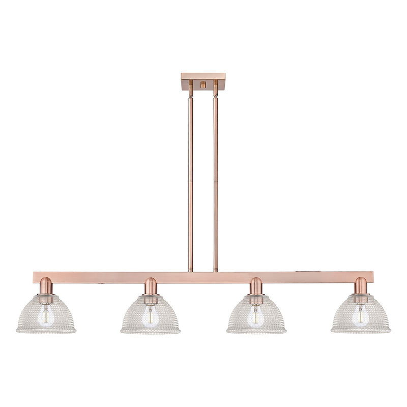 Innovations Lighting Arietta 51in 4-Light Island Light | Industrial Antique Copper Steel and Clear Glass | Kitchen Island & Dining | Model 716-4I-AC-G422
