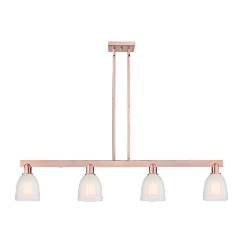 Innovations Brookfield 49in 4-Light Island Light | Industrial Antique Copper Steel and White Frosted Ribbed Glass | Kitchen Island | Model 716-4I-AC-G441