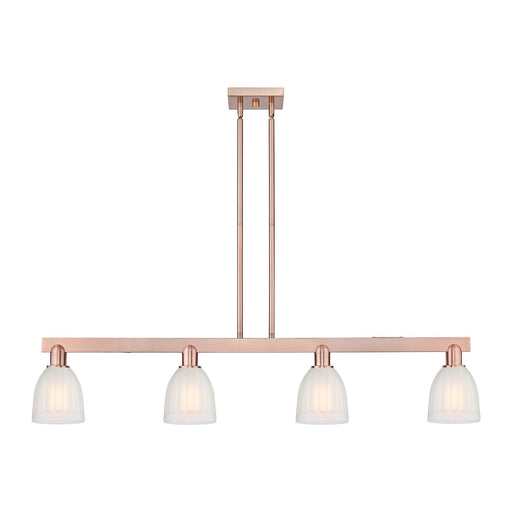 Innovations Brookfield 49in 4-Light Island Light | Industrial Antique Copper Steel and White Frosted Ribbed Glass | Kitchen Island | Model 716-4I-AC-G441