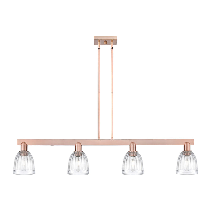 Innovations Brookfield 49in 4-Light Island Light | Industrial Antique Copper Steel and Clear Ribbed Glass | Kitchen Island | Model 716-4I-AC-G442