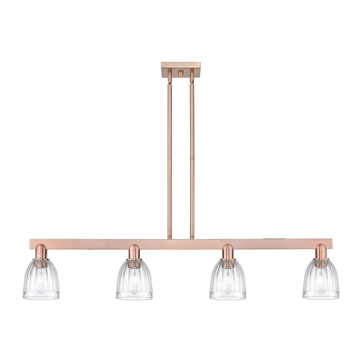 Innovations Brookfield 49in 4-Light Island Light | Industrial Antique Copper Steel and Clear Ribbed Glass | Kitchen Island | Model 716-4I-AC-G442