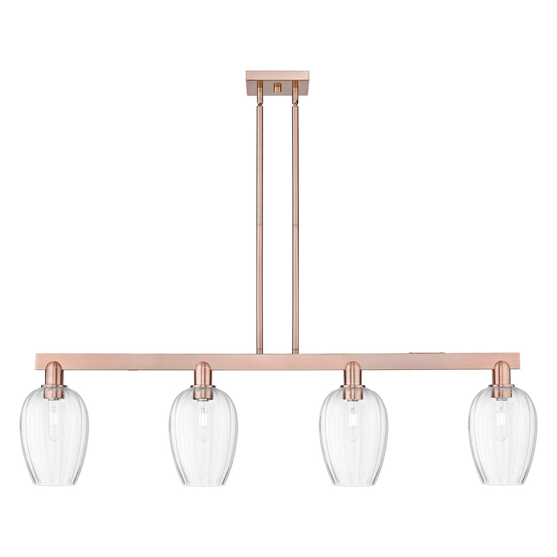 Innovations Preston Flute 49in 4-Light Island Light | Industrial Antique Copper Steel and Clear Glass | Kitchen Island | Model 716-4I-AC-G457-6CL