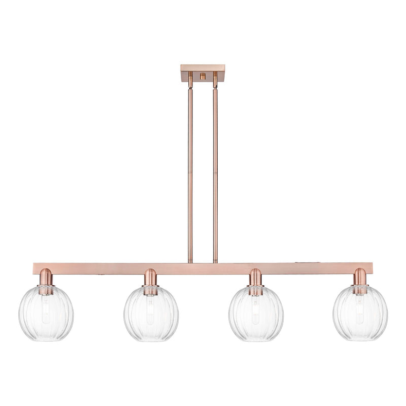 Innovations Preston Globe 50in 4-Light Island Light | Industrial Antique Copper and Clear Glass | Kitchen Island & Dining Room | Model 716-4I-AC-G458-7CL