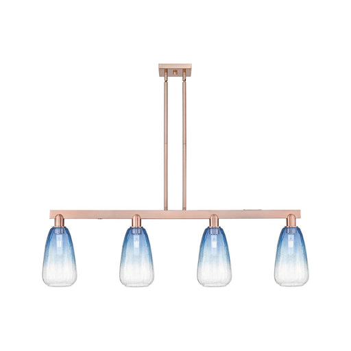 Innovations Brookhaven Almond 49in 4-Light Island Light | Industrial Antique Copper Steel and Sapphire Blue Glass | Kitchen | Model 716-4I-AC-G480-6SB