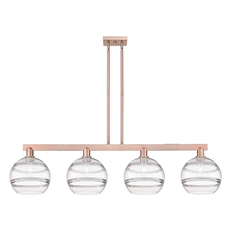 Innovations Rochester 53in 4-Light Island Light | Industrial Antique Copper Steel and Clear Glass | Kitchen Island & Dining | Model 716-4I-AC-G556-10CL