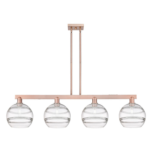 Innovations Rochester 53in 4-Light Island Light | Industrial Antique Copper Steel and Clear Glass | Kitchen Island & Dining | Model 716-4I-AC-G556-10CL