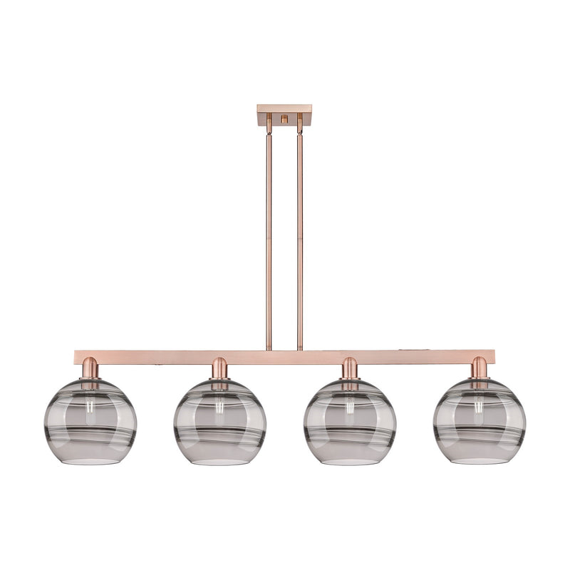 Innovations Rochester 53in 4-Light Island Light | Industrial Antique Copper Steel and Light Smoke Glass | Kitchen Island & | Model 716-4I-AC-G556-10SM
