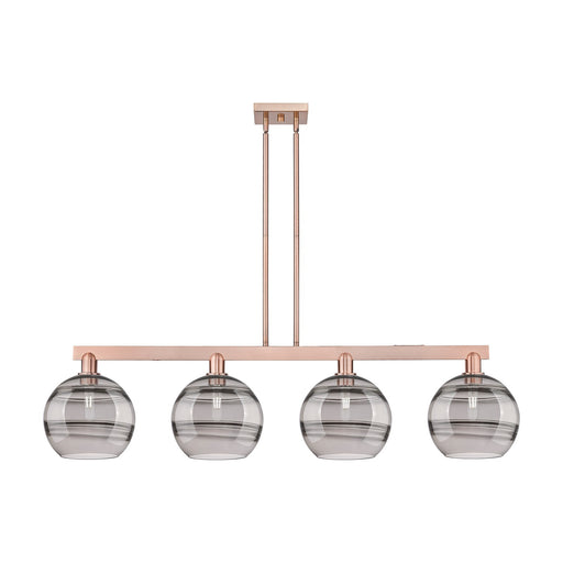 Innovations Rochester 53in 4-Light Island Light | Industrial Antique Copper Steel and Light Smoke Glass | Kitchen Island & | Model 716-4I-AC-G556-10SM