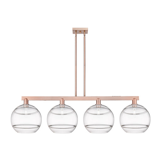 Innovations Rochester 55in 4-Light Island Light | Industrial Antique Copper Steel and Clear Glass | Kitchen Island & Dining | Model 716-4I-AC-G556-12CL
