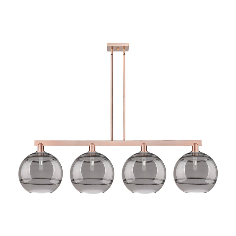 Innovations Rochester 55in 4-Light Island Light | Industrial Antique Copper Steel and Light Smoke Glass | Kitchen Island & | Model 716-4I-AC-G556-12SM