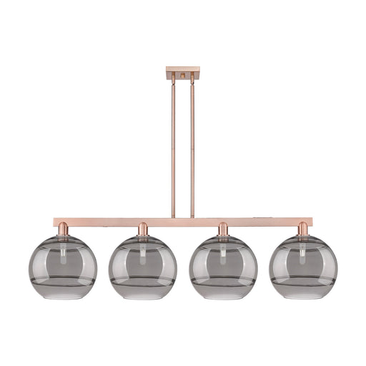 Innovations Rochester 55in 4-Light Island Light | Industrial Antique Copper Steel and Light Smoke Glass | Kitchen Island & | Model 716-4I-AC-G556-12SM
