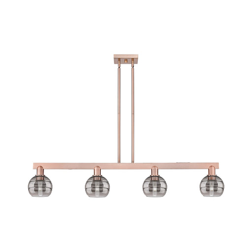 Innovations Rochester 49in 4-Light Island Light | Industrial Antique Copper and Light Smoke Glass | Kitchen Island | Model 716-4I-AC-G556-6SM