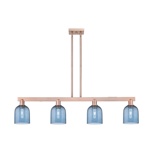 Innovations Bella 48in 4-Light Island Light | Industrial Antique Copper and Blue Glass | Kitchen Island & Dining Room | Model 716-4I-AC-G558-6BL