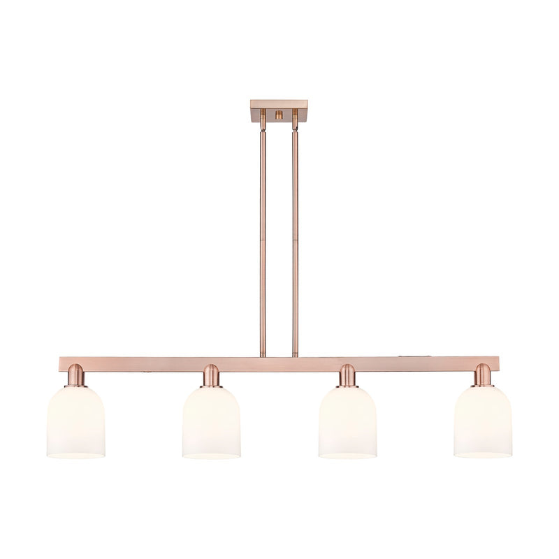 Innovations Bella 48in 4-Light Island Light | Industrial Antique Copper Steel and White Glass | Kitchen Island & Dining Room | Model 716-4I-AC-G558-6GWH