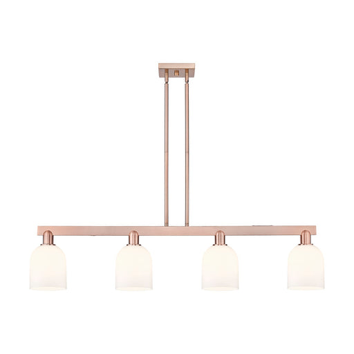 Innovations Bella 48in 4-Light Island Light | Industrial Antique Copper Steel and White Glass | Kitchen Island & Dining Room | Model 716-4I-AC-G558-6GWH