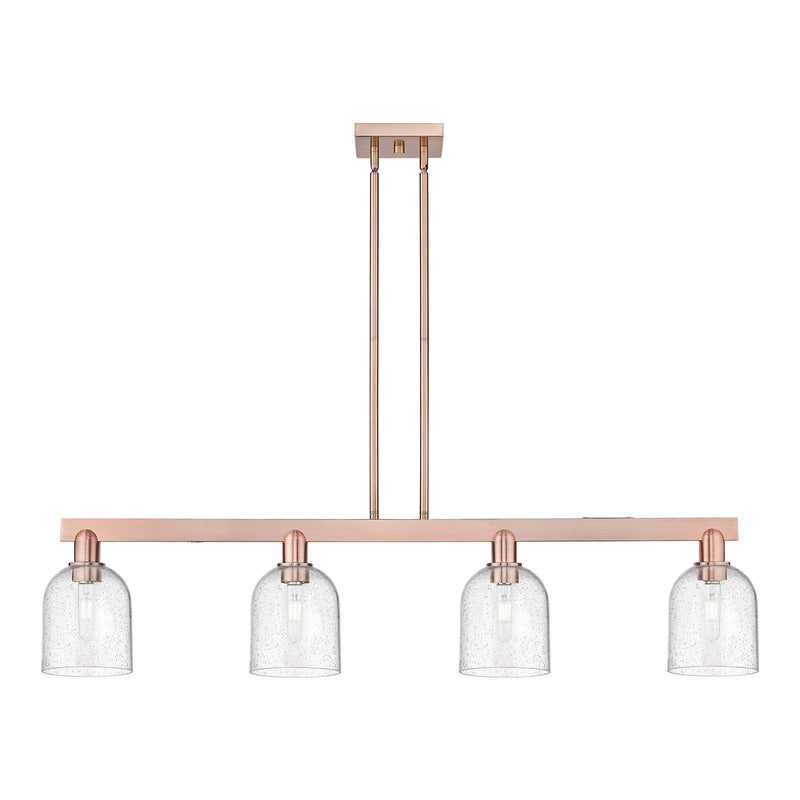 Innovations Bella 48in 4-Light Island Light | Industrial Antique Copper Steel and Seedy Glass | Kitchen Island & Dining Room | Model 716-4I-AC-G558-6SDY