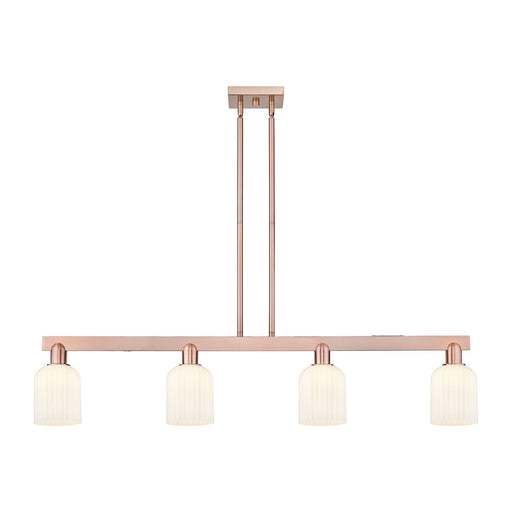 Innovations Bridal Veil 48in 4-Light Island Light | Industrial Antique Copper Steel and Gloss White Ribbed Glass | Kitchen | Model 716-4I-AC-G559-5GWH