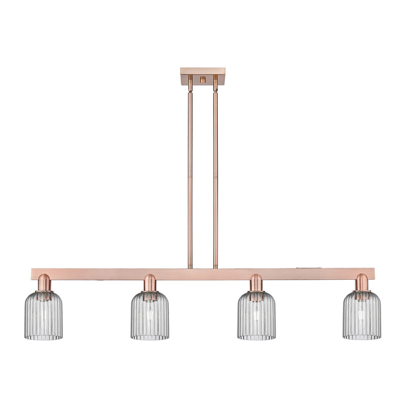 Innovations Bridal Veil 48in 4-Light Island Light | Industrial Antique Copper Steel and Light Smoke Ribbed Glass | Kitchen | Model 716-4I-AC-G559-5SM