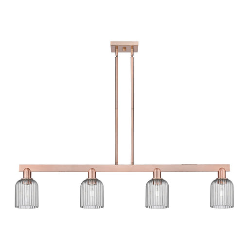 Innovations Bridal Veil 48in 4-Light Island Light | Industrial Antique Copper Steel and Light Smoke Ribbed Glass | Kitchen | Model 716-4I-AC-G559-5SM